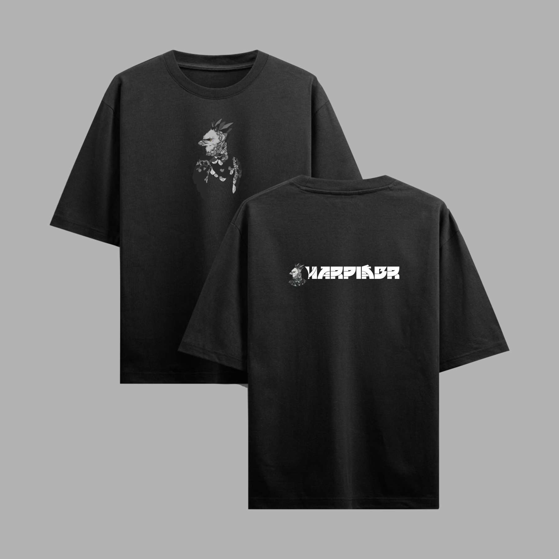 Camiseta Oversized HarpiaBr — Preta Estampada — Essencial 160g