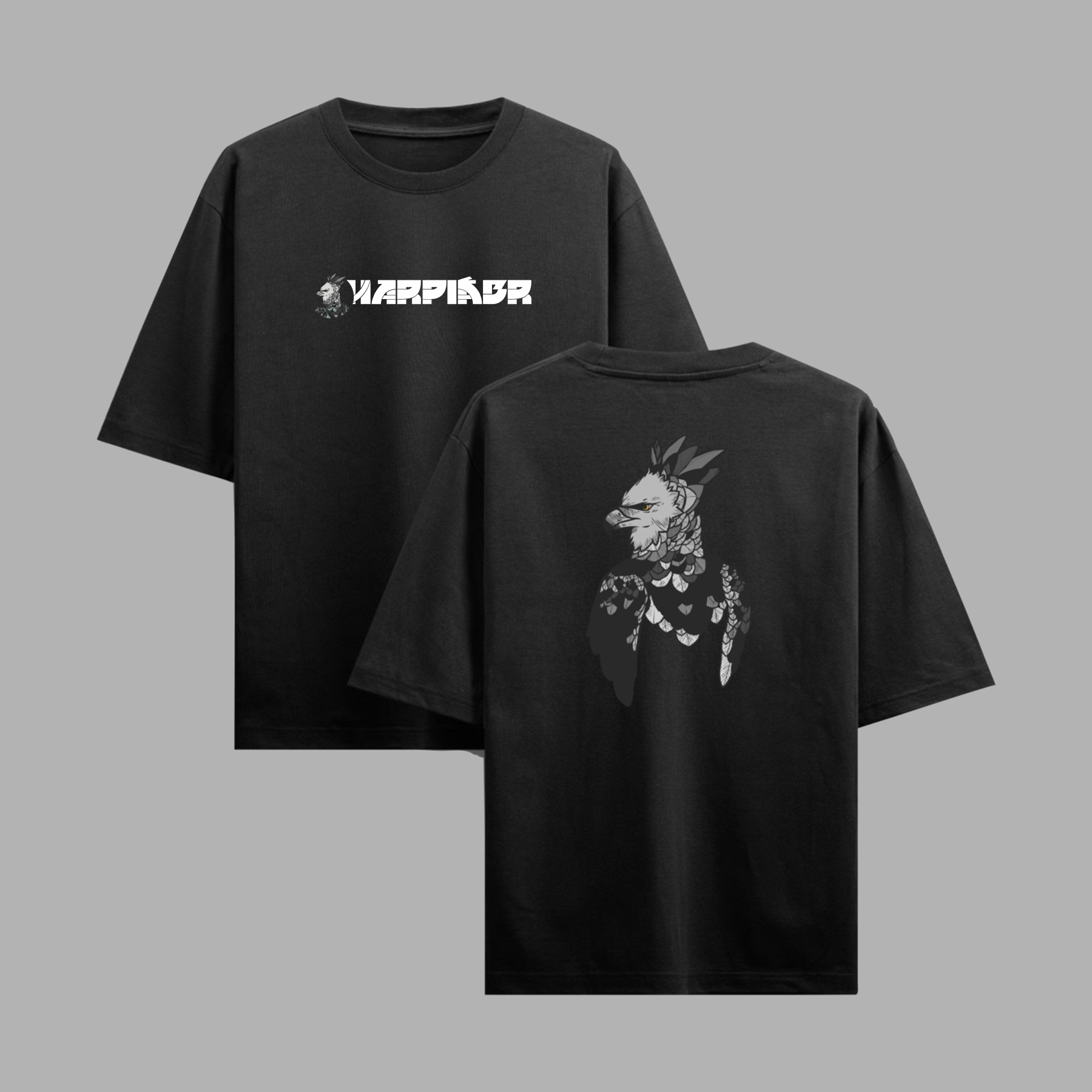 Camiseta Oversized HarpiaBr — Preta Estampada — Essencial 160g